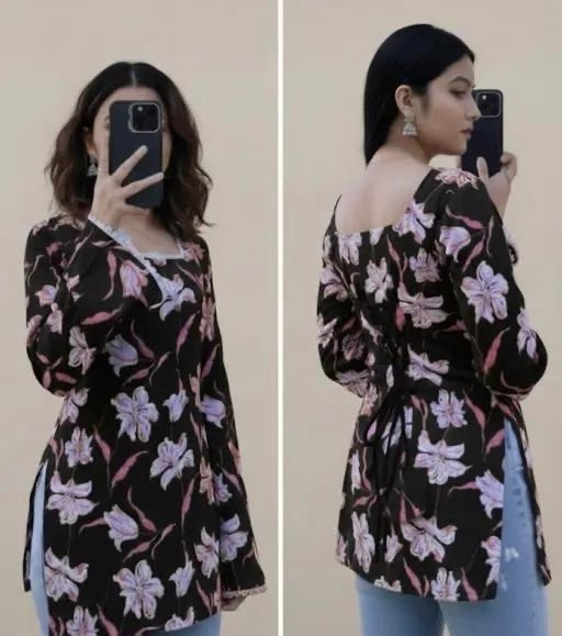 FLORAL BLACK SHORT KURTI