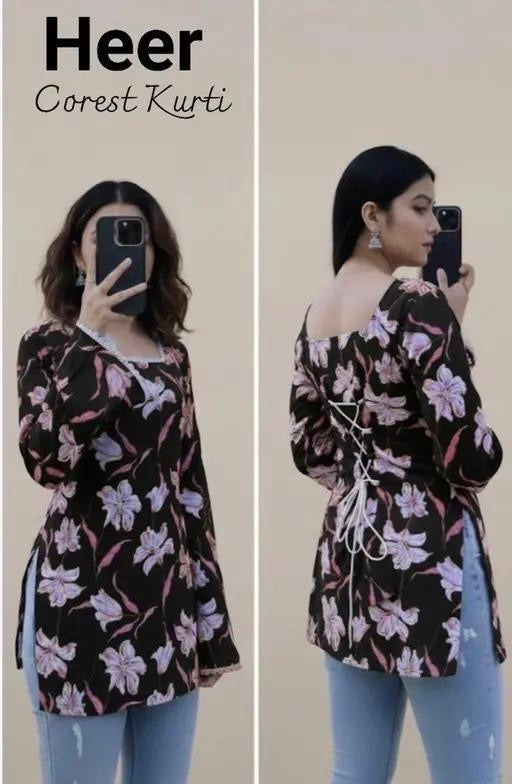 FLORAL BLACK SHORT KURTI