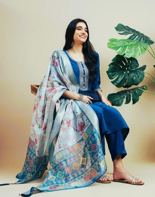 Rayon Slub Women Kurti With Dupatta & Bottomwear