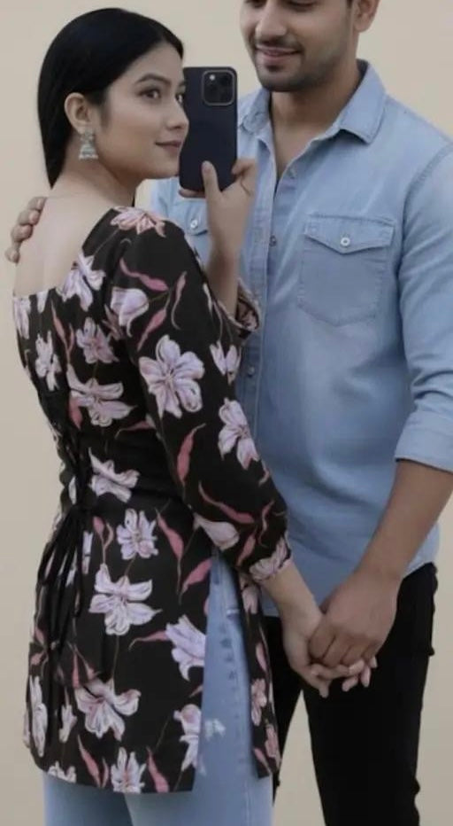 FLORAL BLACK SHORT KURTI