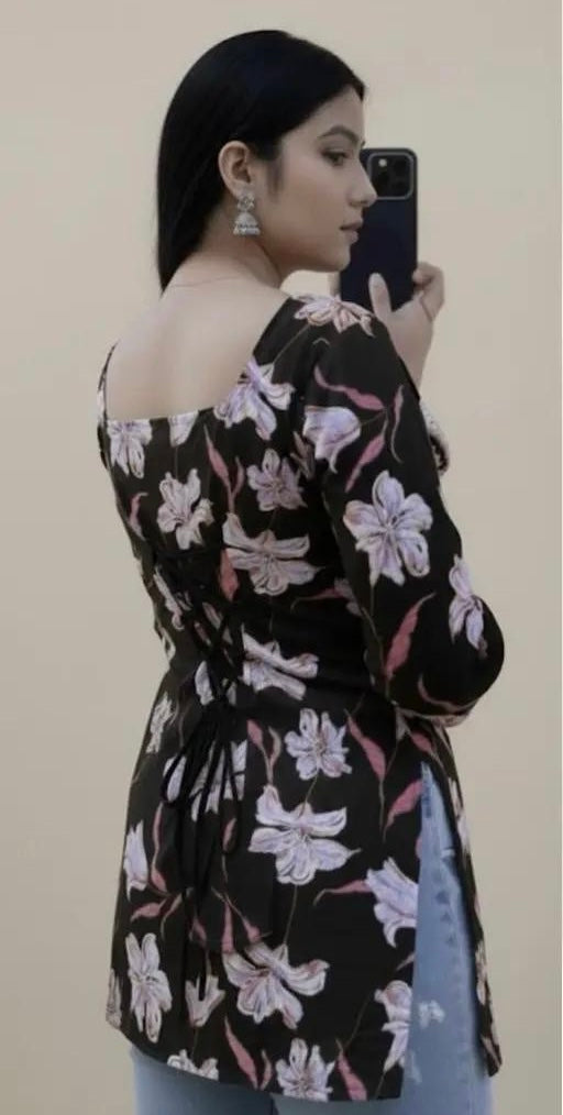 FLORAL BLACK SHORT KURTI